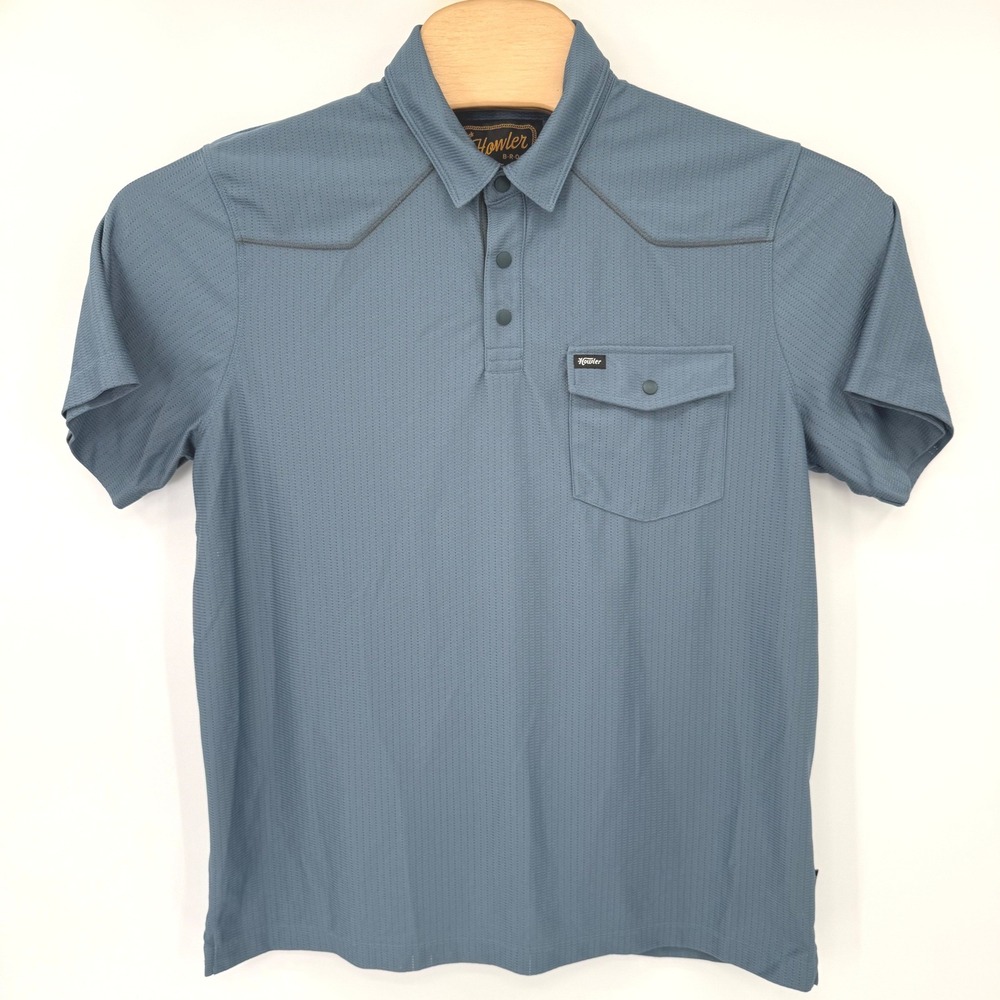 Howler Brothers Polo Men L Blue H Bar B Tech Western Yoke Snap Pocket - Picture 2 of 8